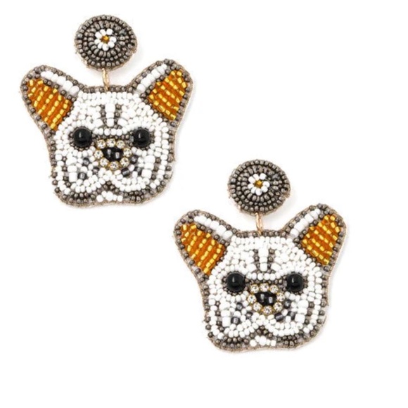 Private Label Jewelry - French Bulldog Frenchie Seed Bead Dangle Earrings